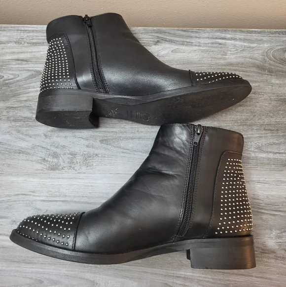 Stelle Monelle Studded Black Leather Ankle Boots Size 40 - Picture 6 of 13